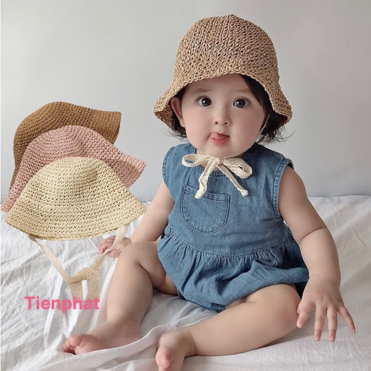 Nón cói phối ren cột nơ cho bé