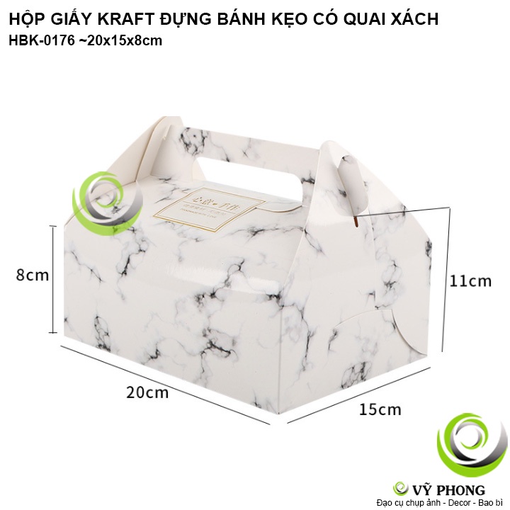 HỘP GIẤY ĐỰNG BÁNH KẸO GIẤY CRAFT / GIẤY TRẮNG MÀU CÓ QUAI XÁCH HỘP KRAFT ĐỰNG BÁNH KEM BÁNH CUỘN HBK-0176