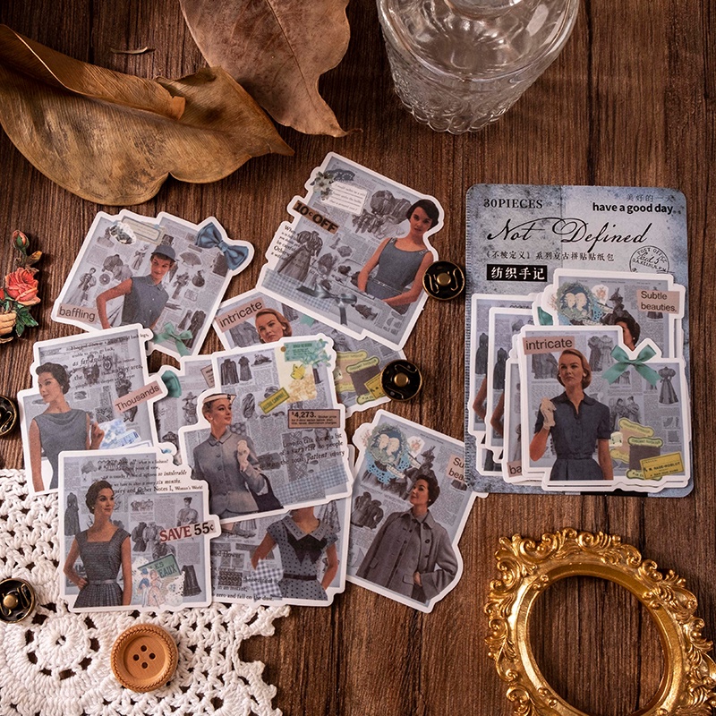 Bộ 30 Sticker Dán Trang Trí Sổ Tay DIY Hình Ngôi Làng Cổ Điển