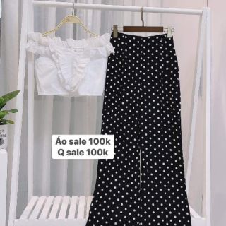 Quần suông cạp cao chấm bi