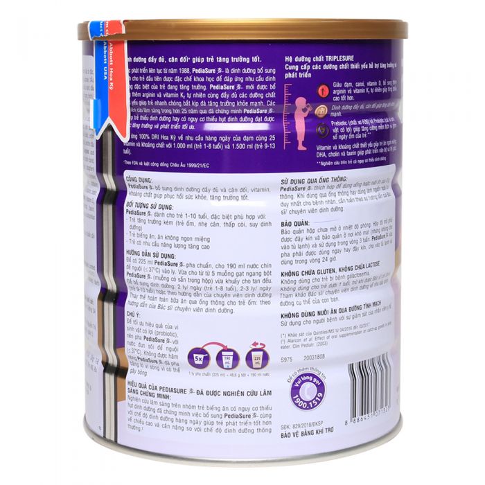 1 lon  Sữa PediaSure BA Hương Vani Loại Bột hộp 850g