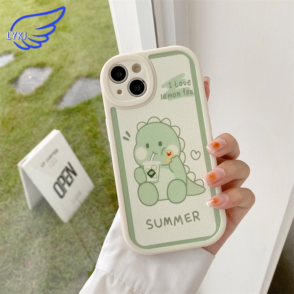 Ốp Điện Thoại In Hình Khủng Long Uống Trà Chanh / Khủng Long Hoạt Hình Chống Vỡ Cho iPhone 13 12 pro 11 promax xs max