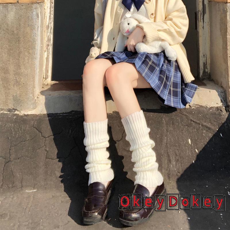 OKDK- Vỏ bọc ống chân dệt kim co giãn màu trơn họa tiết kẻ sọc đơn giản bảo vệ chân cho nữ