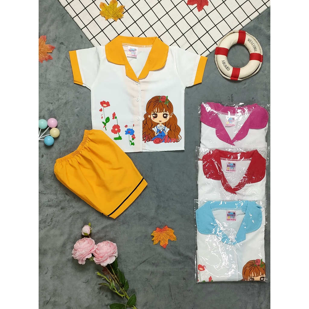 ( Họa tiết ngẫu nhiên) Đồ bộ lụa pijama tay ngắn bé (6-14kg)