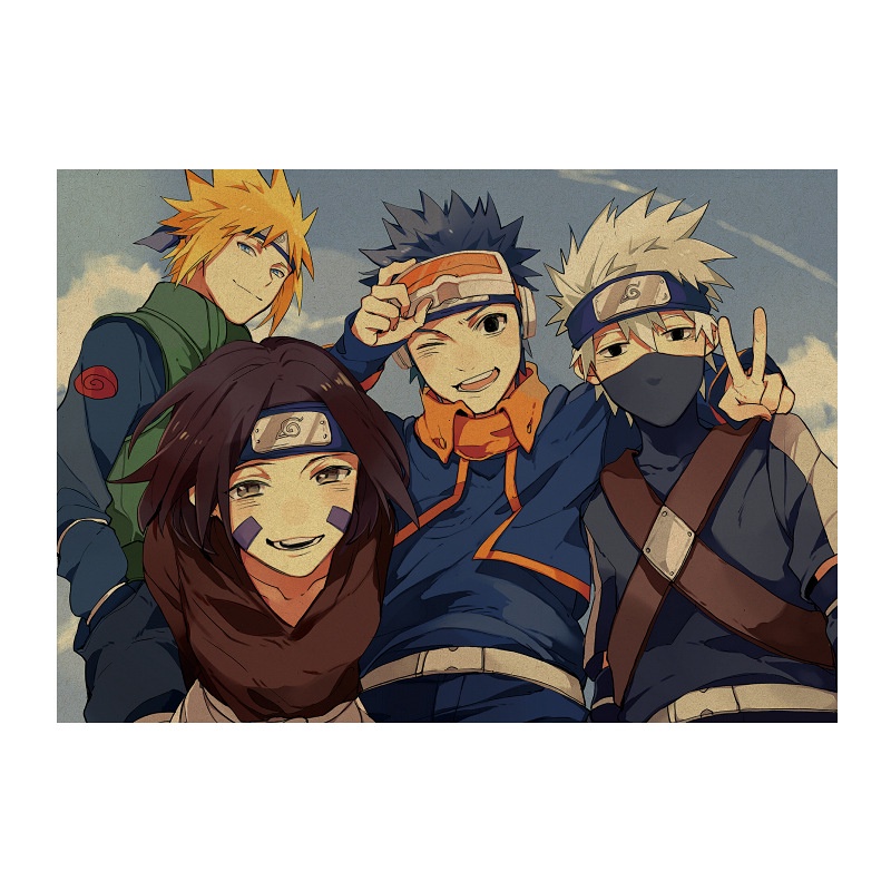 Tranh poster anime Naruto dán tường, phong cách vintage kích thước 50.5*35cm trang trí độc đáo