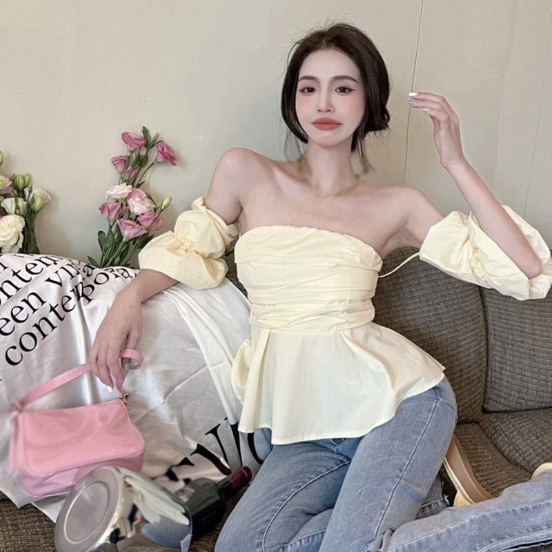 Áo Nữ Trễ Vai Ngắn Tay Thời Trang Hàn Quốc Quyến Rũ