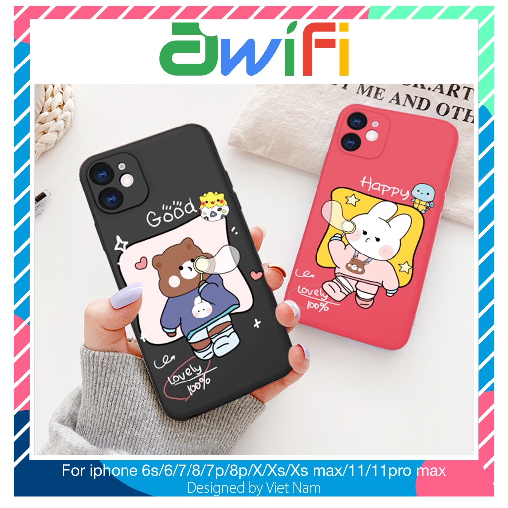 Ốp iphone - Ốp lưng dẻo bảo vệ camera gấu thỏ good &amp; lucky 6plus/7/8/7plus/8plus/x/xs/xs max/11/11promax-Awifi Case X3-3