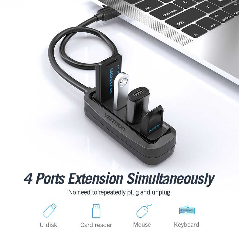 Vention Bộ Chia 4 Cổng usb 2.0 Kèm Đèn led Cho macbook pro pc