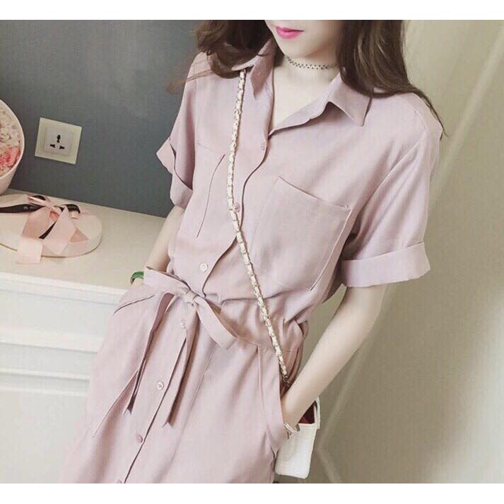 [ẢNH THẬT CUỐI] DM048 - Đầm Maxi Sơ Mi Hồng | BigBuy360 - bigbuy360.vn