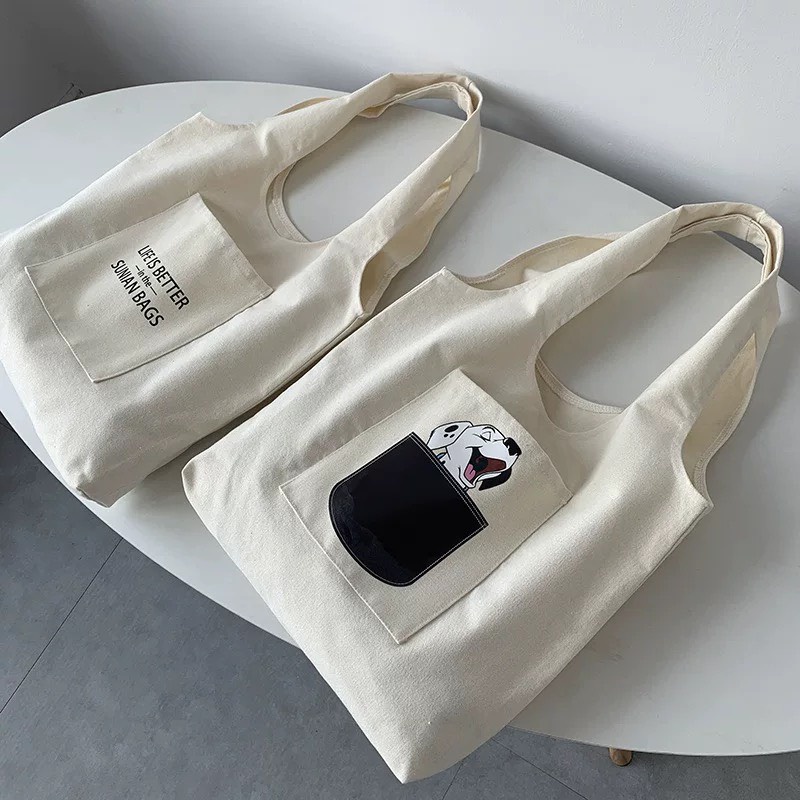 Túi tote HAZIN vải canvas ulzzang unisex họa tiết dễ thương túi vải phong cách Hàn Quốc