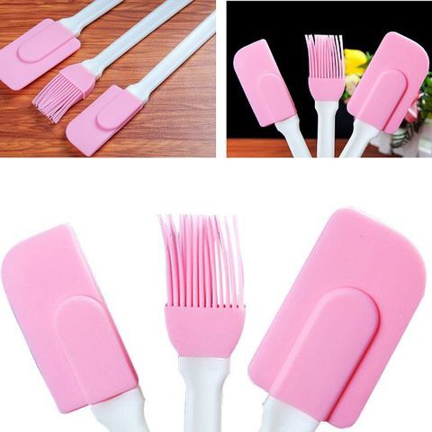 Set 3 chổi phới spatula hồng - silicon oil brush 3 pcs