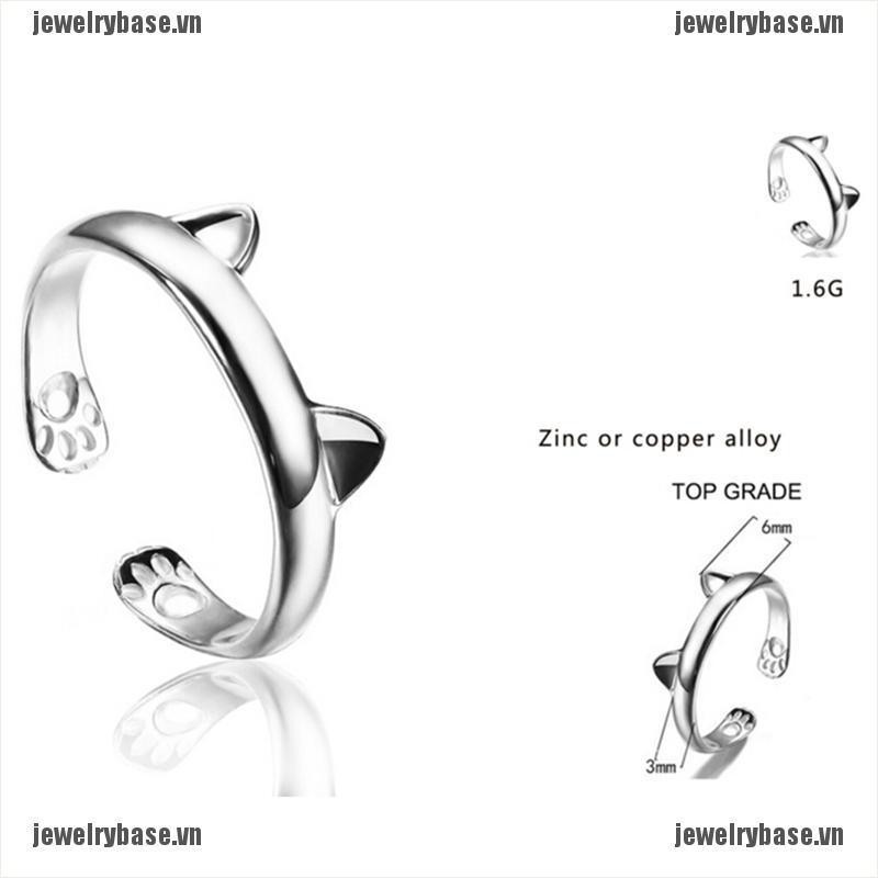 [Base] 1Pc Silver Plated Cat Ear Ring Design Cute Fashion Jewelry Cat Ring, [VN]
