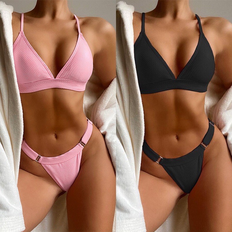 [BKN810] &lt;ÂU&gt; SET BIKINI VẢI VÂN HỒNG BABY