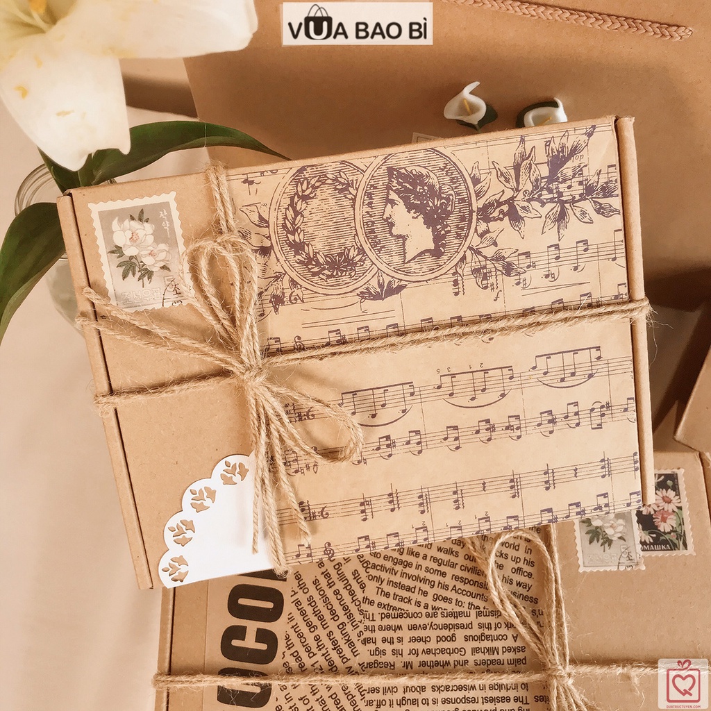 Hộp đựng quà kraft báo cổ điển Vintage trang trí Bullet journal đựng quà tặng kèm túi quà kraft