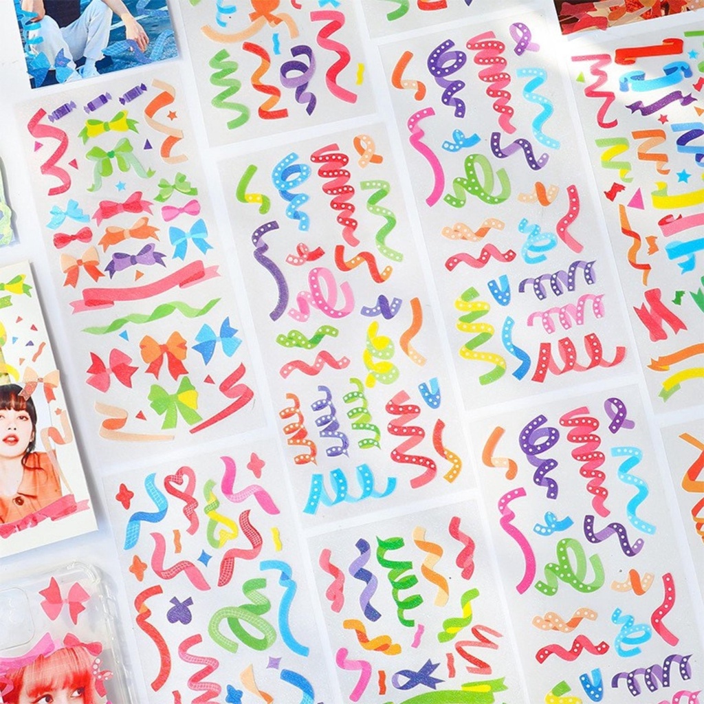 Sticker trang trí toploader ruy băng, hình dán hologram trang trí chống nước
