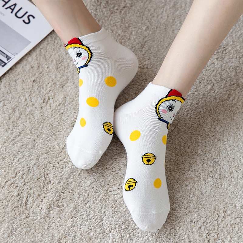 Set 5 tất KOKOROCARE YQ-03 vải cotton ống ngắn họa tiết Doraemon 1 kích thước dành cho thanh thiếu niên trên 8 tuổi