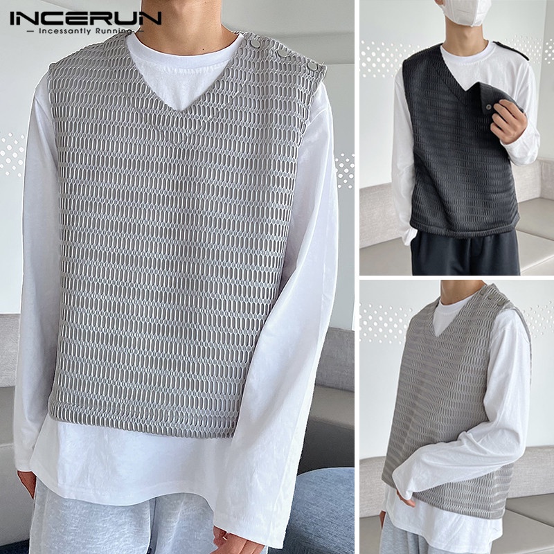 Áo ghi lê INCERUN cổ chữ v dáng rộng phong cách Hippie thời trang mùa xuân cho nam giới