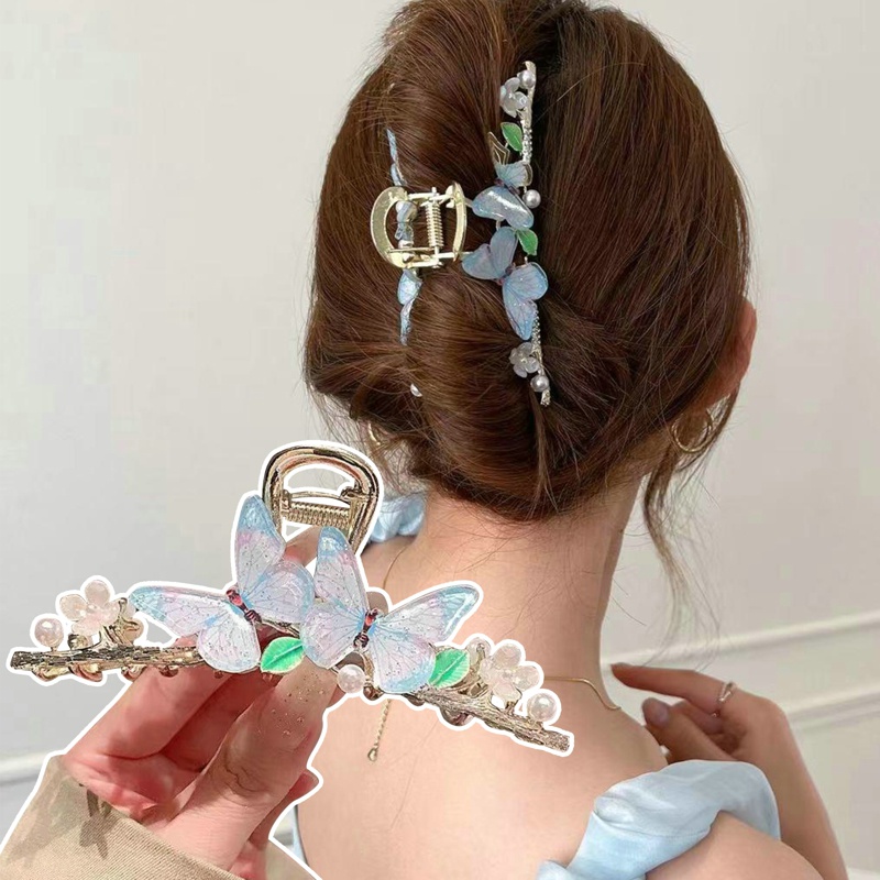 Kẹp Tóc Bướm Hồng Xanh Bằng Kim Loại Phong Cách Hàn Quốc Cho Nữ