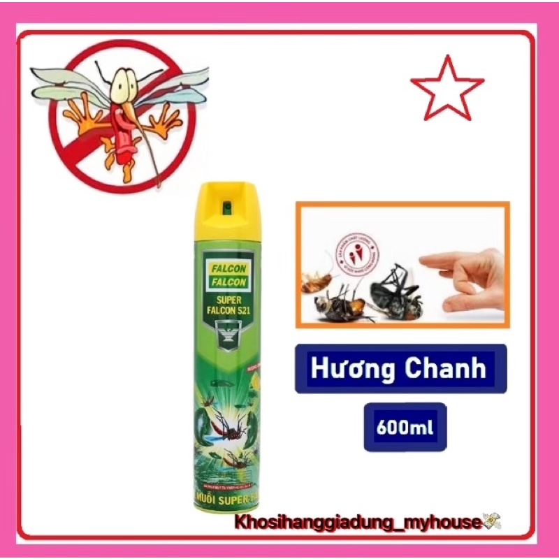 Bình xịt muỗi FALCON hương chanh 600ml diệt mũi sốt xuất huyết mùi dễ chịu