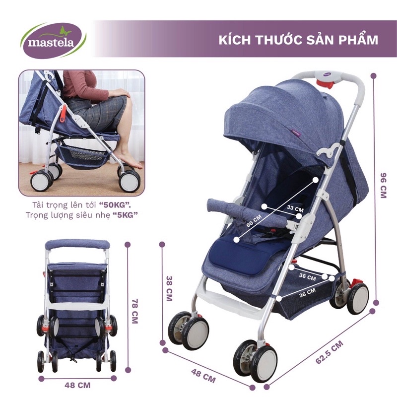 Xe đẩy Mastela A2 cho bé du lịch - cao cấp siêu nhẹ, dễ dàng gấp gọn, bảo hành 12 tháng chính hãng