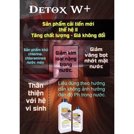 Detox W+ khử clo trong nước máy, giảm kim loại nặng trong nước giếng - chai 1lit