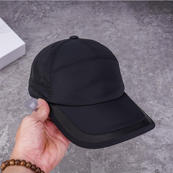 Mũ NS chính hãng dáng không chóp dành cho nam chất liệu vải gió phối da cao cấp MC197  - Hùng Nón Hiệu