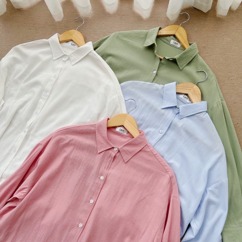 Áo somi cotton trơn 4 màu LENCLOTHING 8287