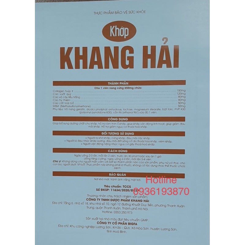 ✅ KHỚP KHANG HẢI  [CHÍNH HÃNG] ❤️ KHỚP KHANG HẢI HỘP 60 viên HỖ TRỢ ĐAU XƯƠNG KHỚP