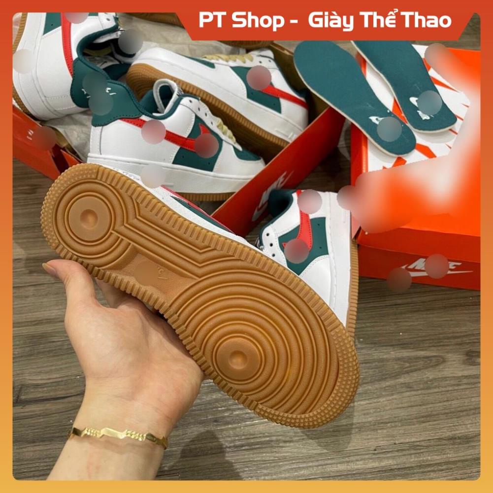 Giày AF1 low gucc.i trắng xanh lá đậm móc đỏ, Giầy Air Force trắng xanh đậm thấp cổ