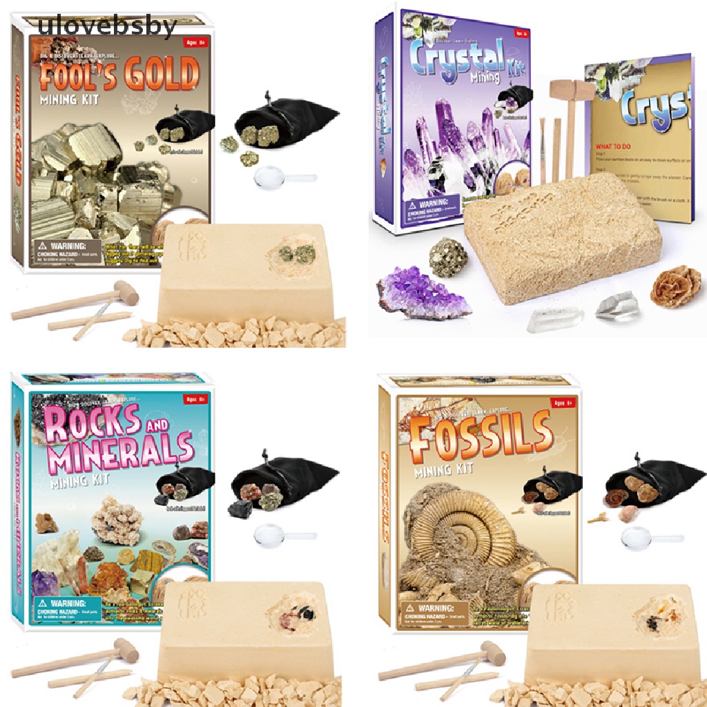 [ulovebsby] Crystal Gemstone Mining Digging Kit Kinder DIY Excavation treasure toy set .