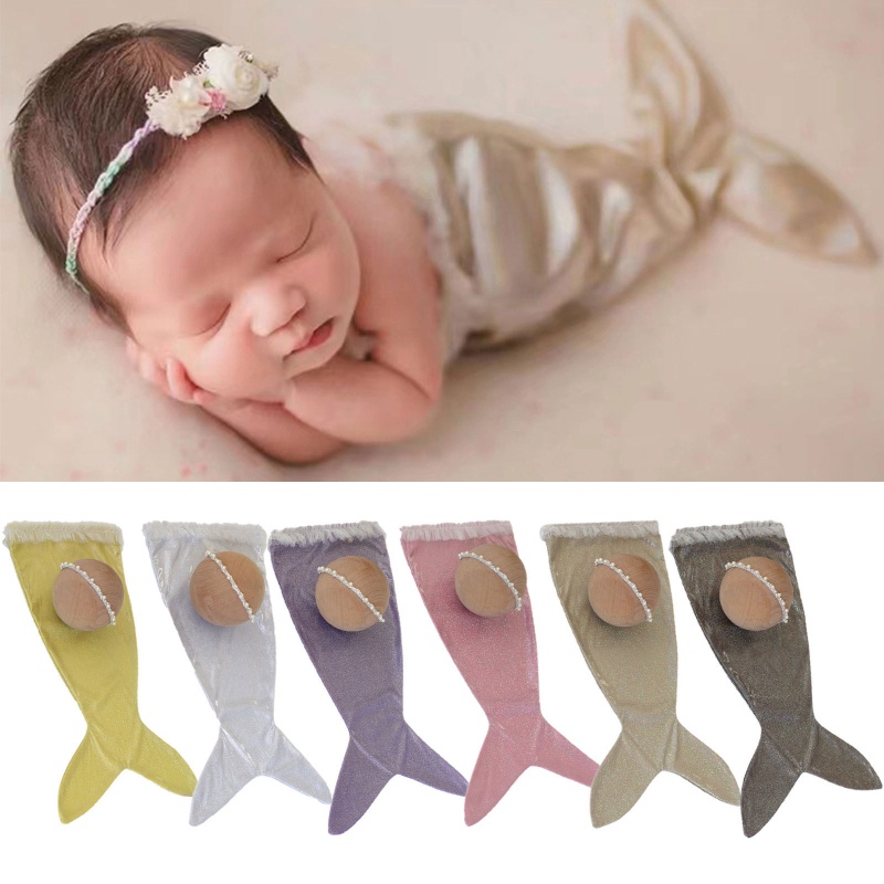 ✿ Bộ Trang Phục Chụp Ảnh Gồm Băng Cài Đầu Và Hạt Cườm Cho Bé Sơ Sinh