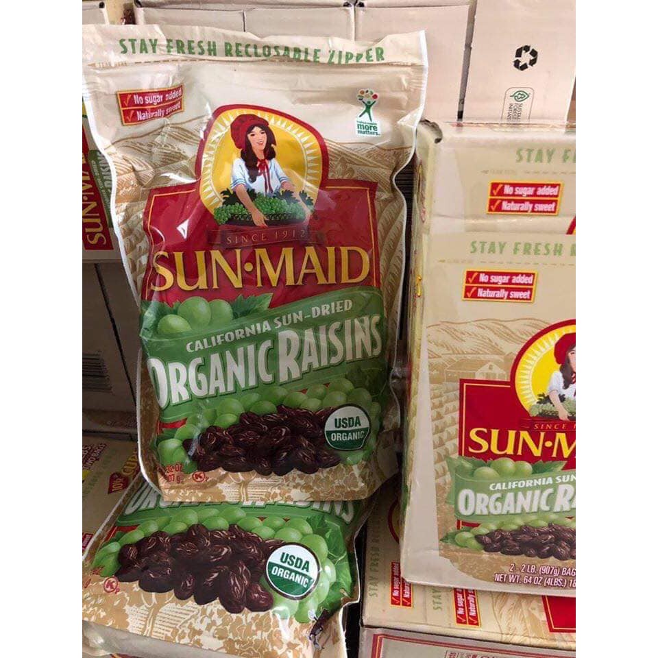 Nho khô hữu cơ Sunmaid 1,814kg  gồm 2 túi ,mỗi túi 907gr