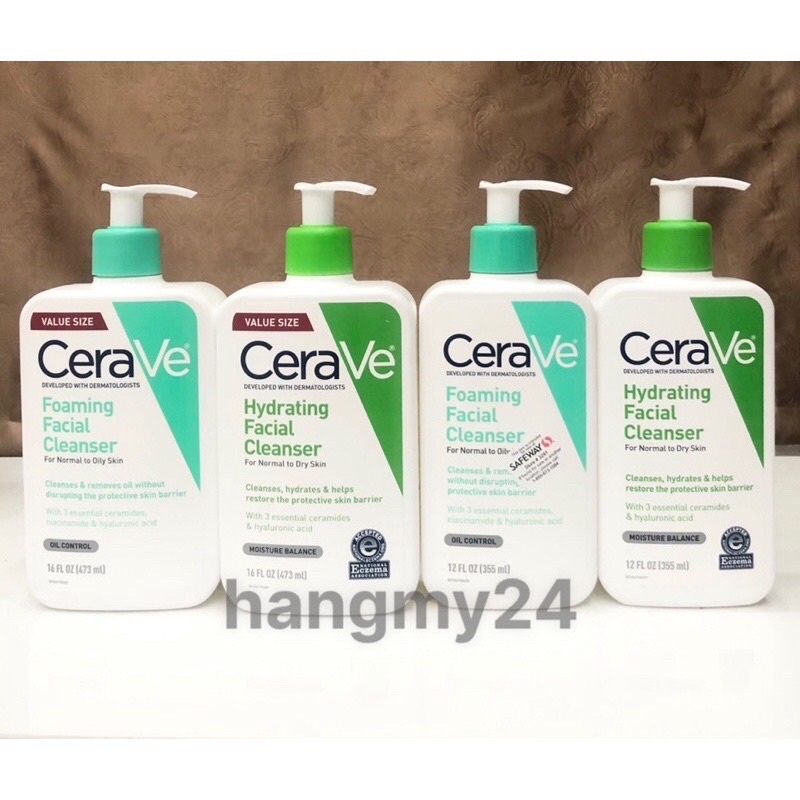 Sữa Rửa Mặt CeraVe Hydrating/ Foaming Cleanser dành cho da khô/ da dầu 355ml - 473ml