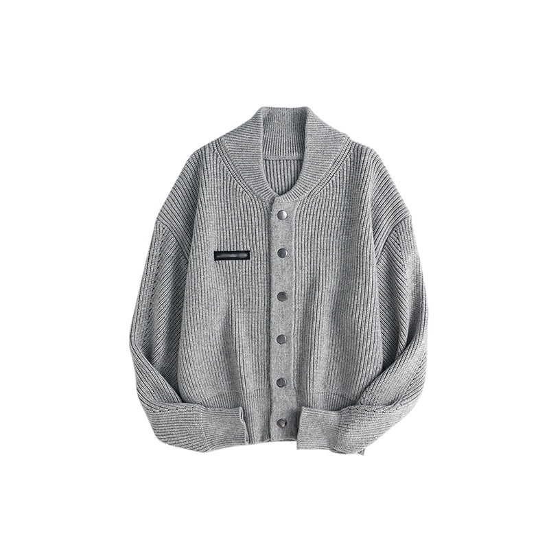 Áo khoác cardigan ZHELIHANGFEI dệt kim tay dài dáng rộng màu xám phong cách preppy