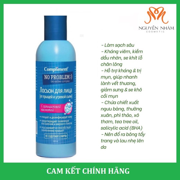 Nước Hoa Hồng COMPLIMENT No Problem 200ml - Làm Sạch Da, Giảm Mụn &amp; Mụn Đầu Đen