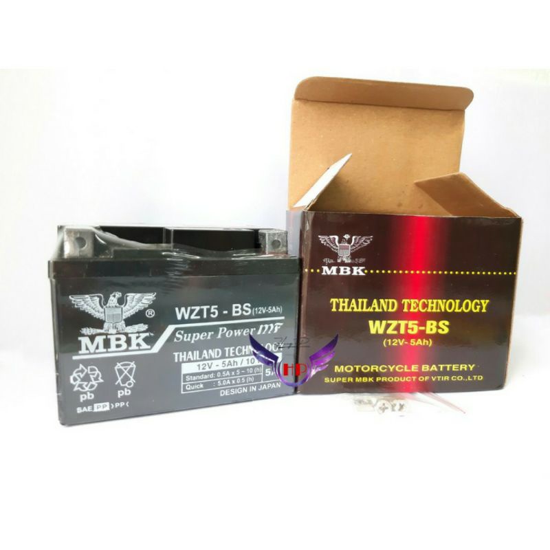 Bình ắc quy khô THAILAND WZT5 12V-5Ah kích thước ,lắp cho các xe wave,air blade..vv