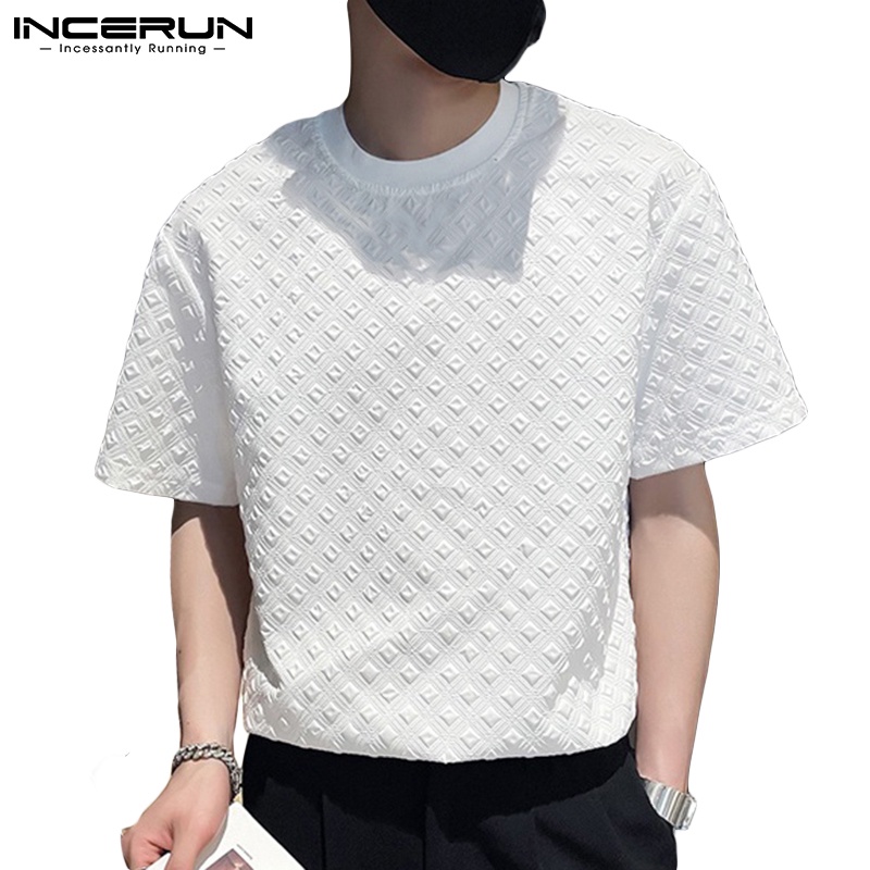 Áo thun INCERUN ngắn tay màu trơn thời trang mùa hè cho nam
