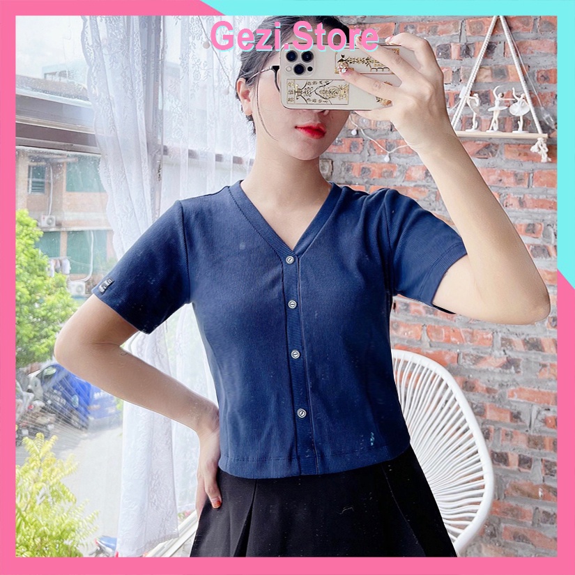 Áo Thun Nữ Cổ Tim Tay Ngắn Madela Cotton Co Giãn Giả Cúc Có Bigsize 100%, Áo Croptop Nữ