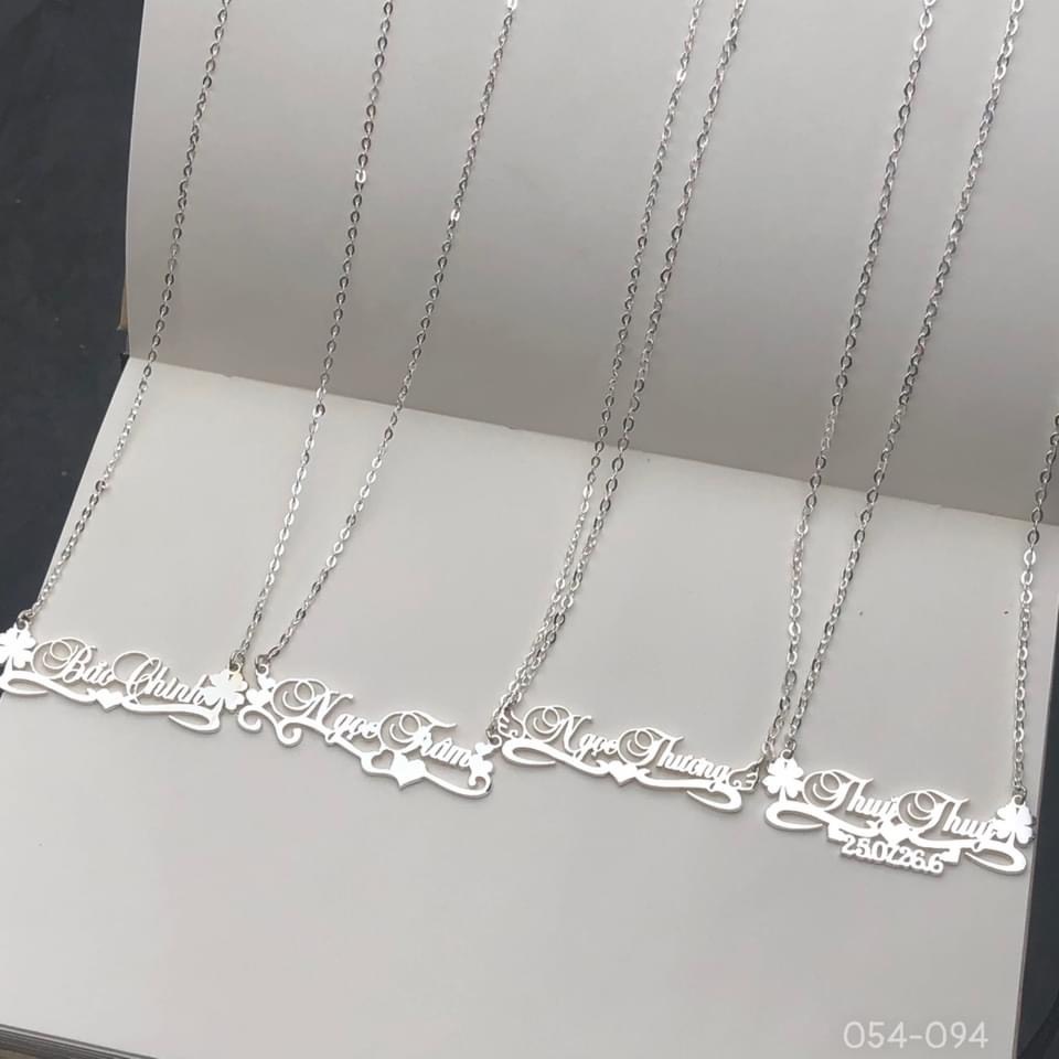 ﹉☌☎Dây chuyền bạc, vòng cổ bạc 925 khắc tên theo yêu cầu, liền mặt, mặt rời tên.