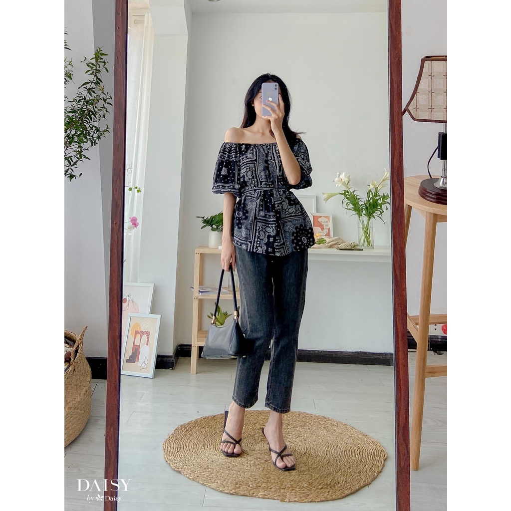 1301064 - Ao voan họa tiết trễ vai kèm dây buộc | BigBuy360 - bigbuy360.vn