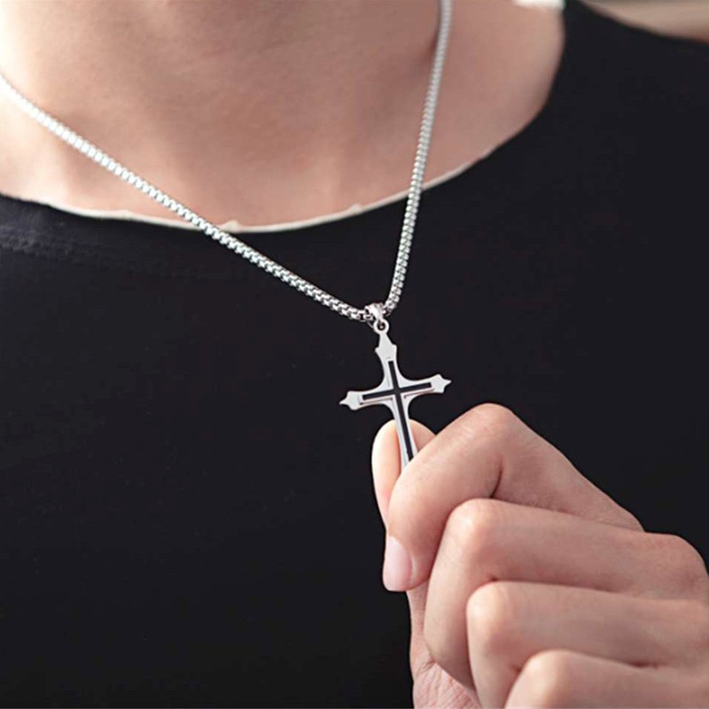 1 Vòng cổ Thép Titan Mặt Thánh Giá Chúa Jesus Phong Cách Hip Hop Cho Cặp Đôi