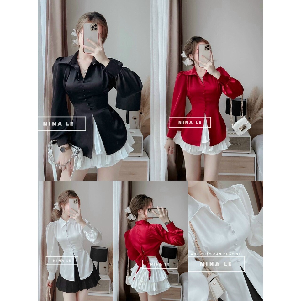 Set Áo Sơ Mi Tay Dài Và Chấn Váy Xinh Xắn
