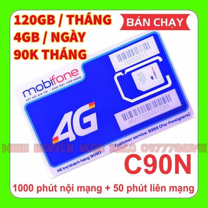 Sim 4G mobi C90N 4GB Ngày /120gb tháng số đẹp miễn phí lên mạng nghe gọi kiểm tra khi nhận hàng