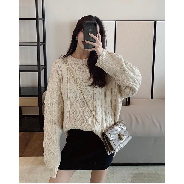 Áo len nữ dài tay form rộng thu đông