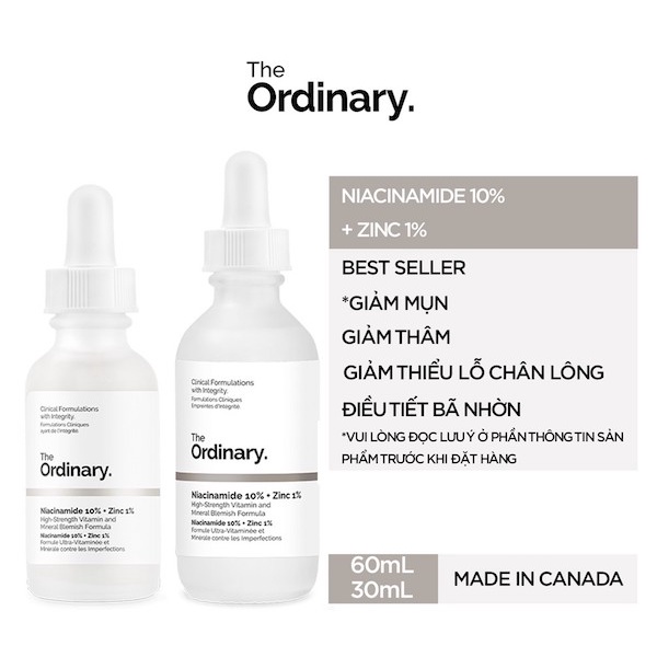 Tinh chất The Ordinary Niacinamide 10% + Zinc 1% giảm mụn giảm thâm 30ml