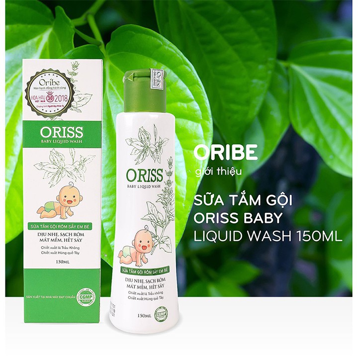 Sữa Tắm Gội Rôm Sẩy Em Bé Oriss Baby Liquid Wash Chai 150ml - Giúp giảm rôm sảy và các cảm giác khó chịu cho bé