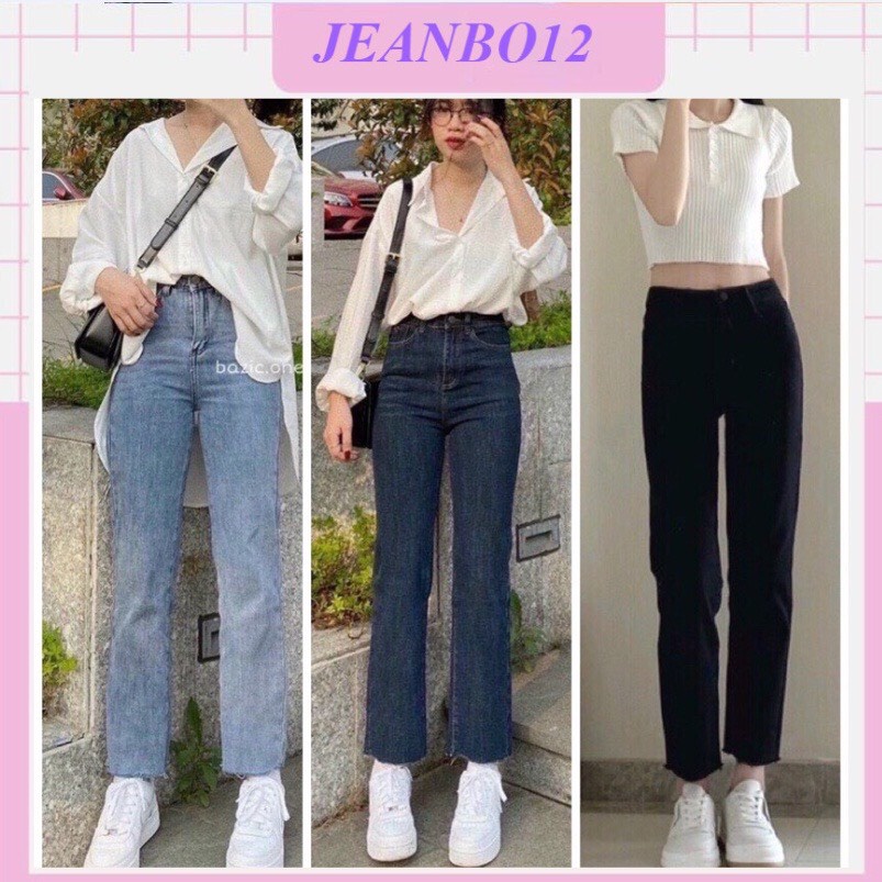 Quần bò jean ống đứng nữ co giãn 4 chiều loe jeans cạp cao Hottrend 2022