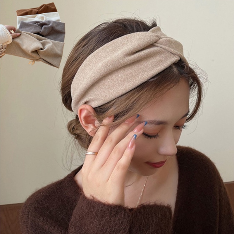 Băng đô rửa mặt bản rộng đan chéo giữ ấm mùa thu đông phong cách retro cho nữ