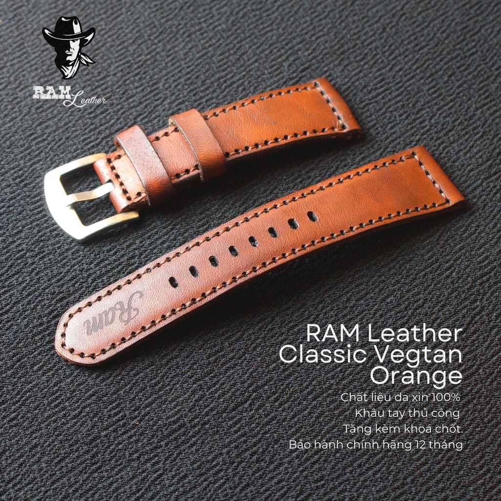 Dây Đồng Hồ Da Thật RAM Leather 1970 Da Bò Italia Vegtan Nâu Sáng Bền Đẹp