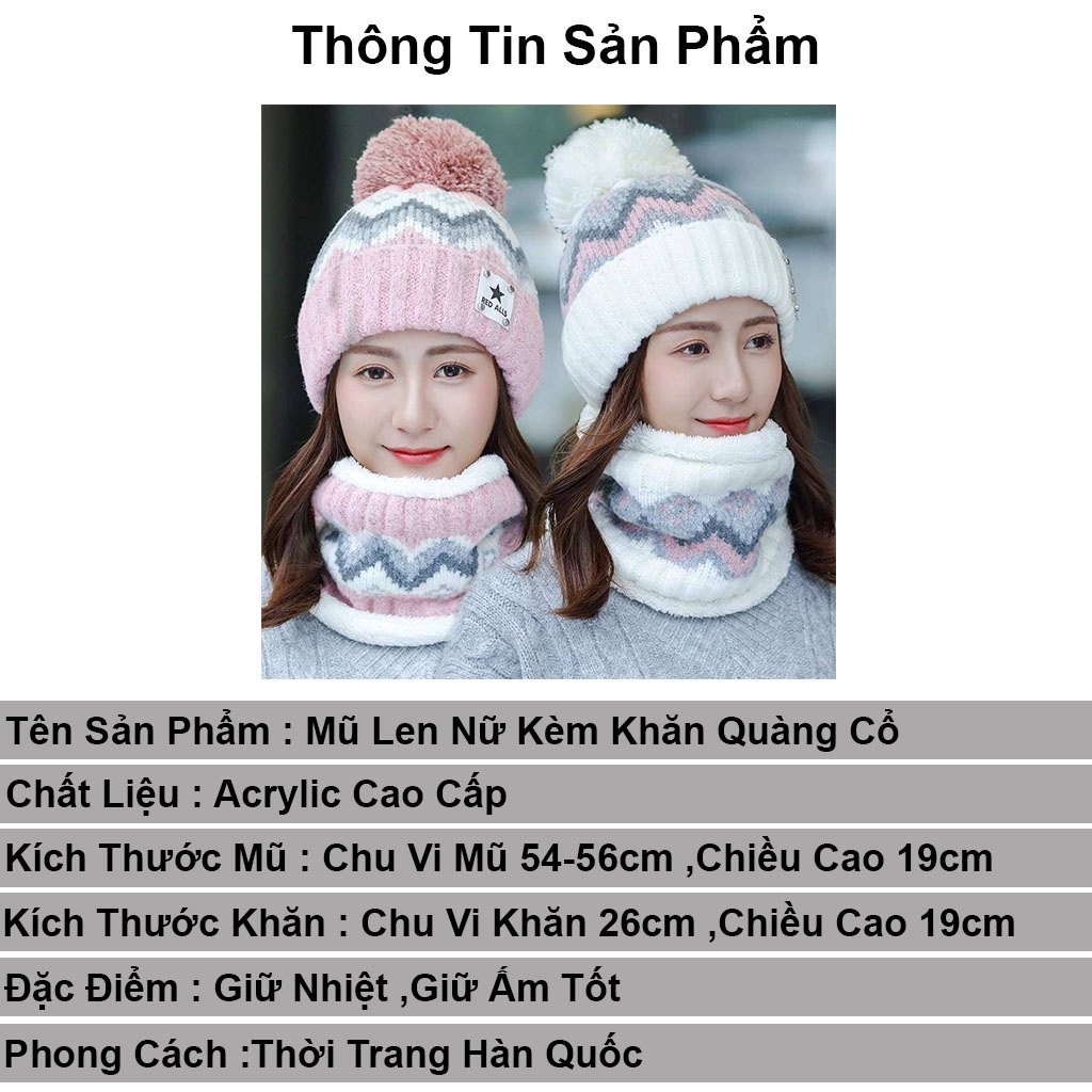 Mũ len nữ hàn quốc kèm khăn quàng cổ mùa đông Zozo nón len trùm đầu nữ chất liệu len cao cấp giữ ấm tốt